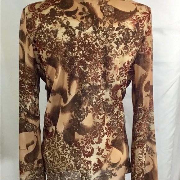 Rave Brown & Tan Long Sleeve V Neck Top - Picture 4 of 5